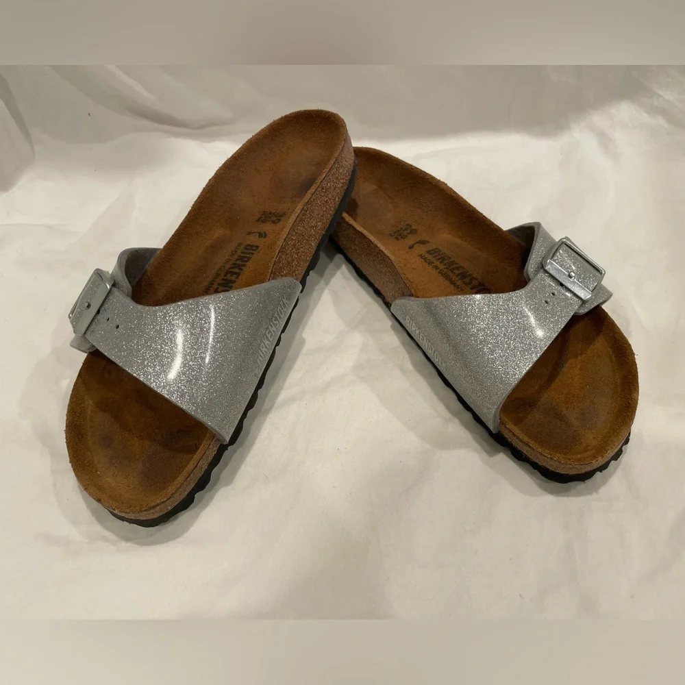 Birkenstock Silver Glitter Madrid Slide Sandals - Picture 3 of 7